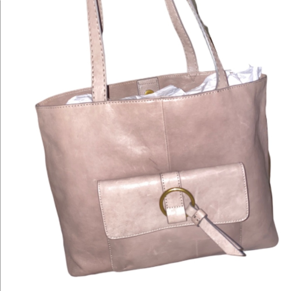Frye Madison Leather Tote with Front Pocket Stone - Picture 4 of 10